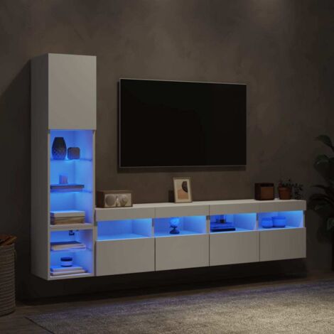 Muebles de TV de pared con LED 4 pzas madera ingeniería blanco vidaXL