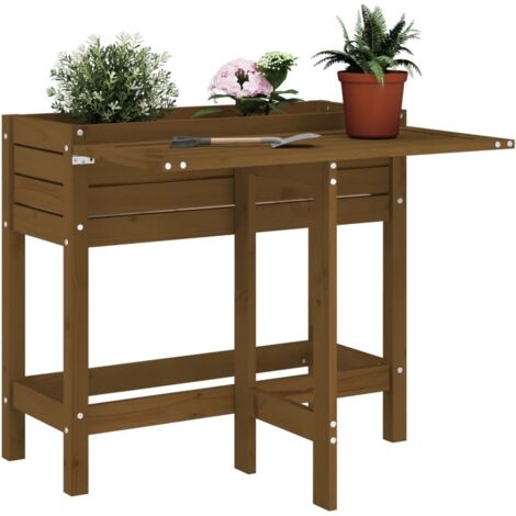 Jardinera con tapa plegable madera maciza de pino marrón miel vidaXL