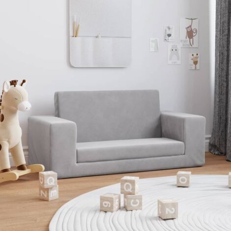 Sofá cama de niños 2 plazas felpa suave gris claro vidaXL