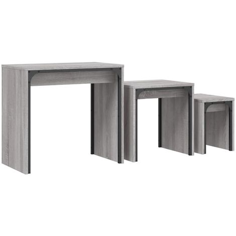 Mesas de centro apilables 3 pzas madera ingeniería gris Sonoma vidaXL