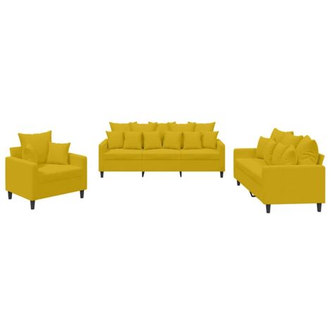 Juego de sofás con cojines 3 piezas terciopelo amarillo vidaXL