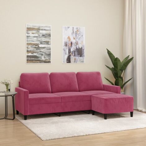 Sofá de 3 plazas con taburete de terciopelo rojo tinto 180 cm vidaXL (1/5)