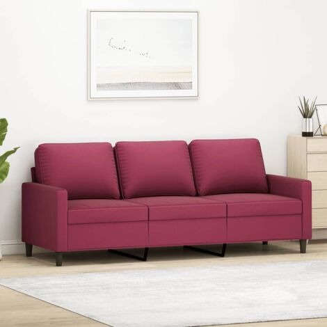 Sofá de 3 plazas de terciopelo rojo tinto 180 cm vidaXL