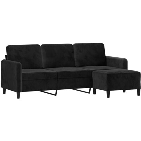 Sofá de 3 plazas con taburete de terciopelo negro 180 cm vidaXL