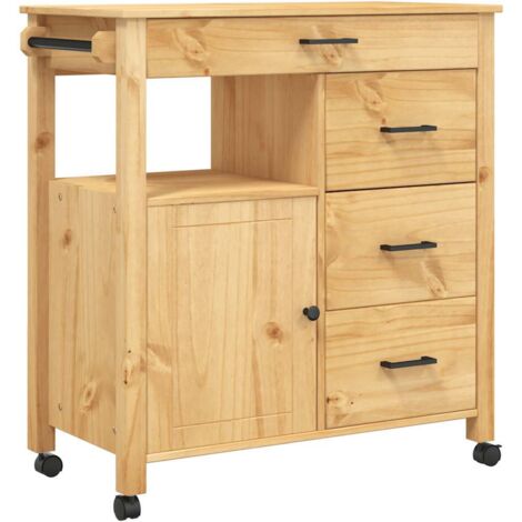 Carrito de cocina MONZA madera maciza de pino 84x40x88,5 cm vidaXL