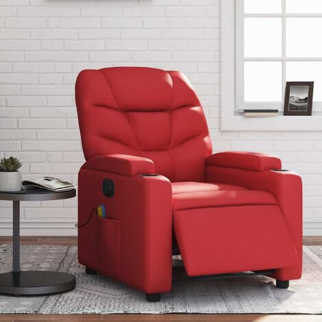 Sillón de masaje reclinable eléctrico de cuero artificial rojo vidaXL