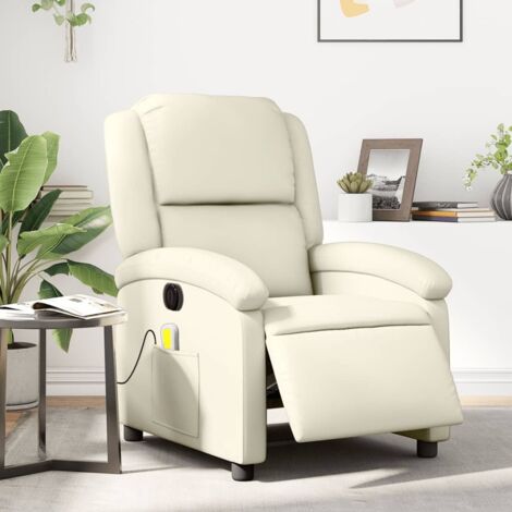 Sillón de masaje reclinable eléctrico cuero sintético crema vidaXL