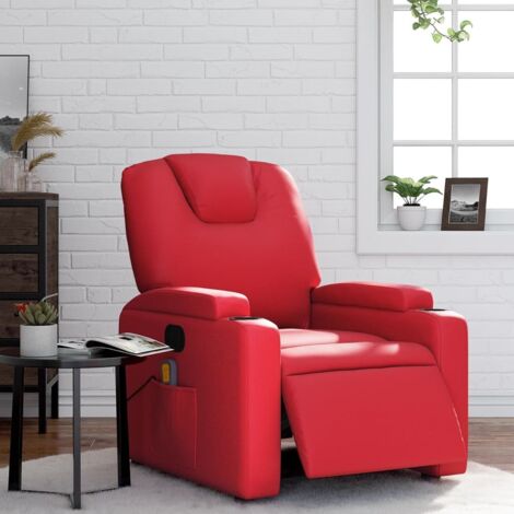 Sillón de masaje reclinable eléctrico de cuero artificial rojo vidaXL