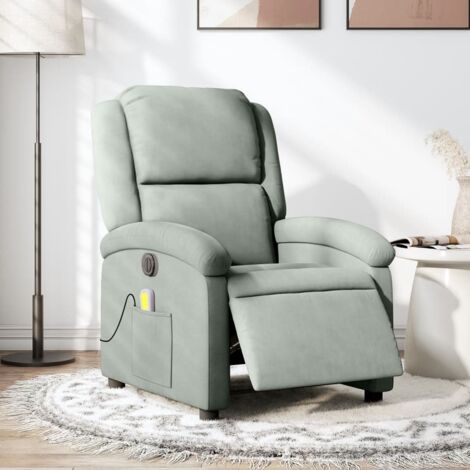 Sillón reclinable de masaje eléctrico terciopelo gris claro vidaXL