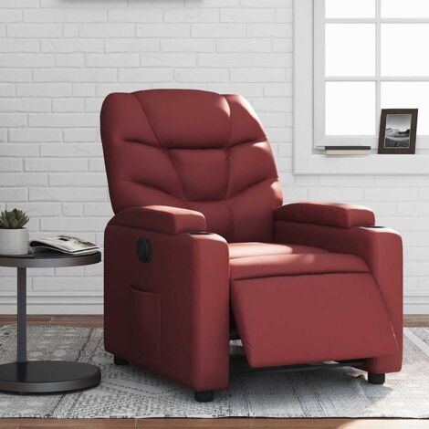 Sillón reclinable eléctrico de cuero sintético rojo tinto vidaXL