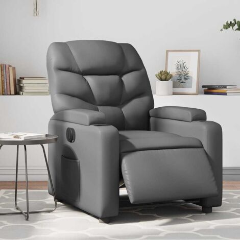 Sillón reclinable eléctrico de cuero sintético gris vidaXL