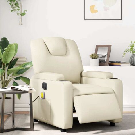 Sillón de masaje reclinable eléctrico cuero sintético crema vidaXL
