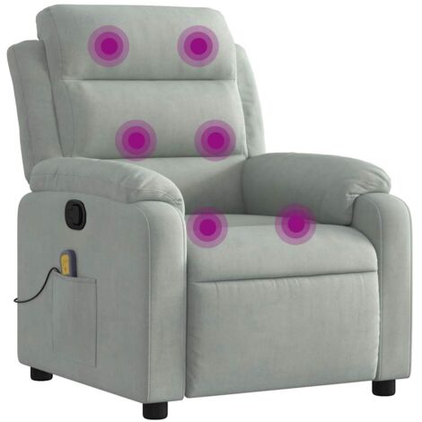 Sillón reclinable de masaje terciopelo gris claro vidaXL