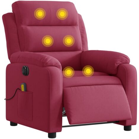 Sillón reclinable de masaje eléctrico terciopelo rojo tinto vidaXL