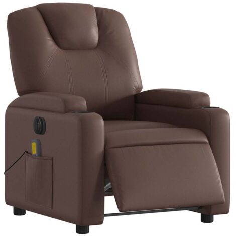 Sillón de masaje reclinable eléctrico cuero sintético marrón vidaXL