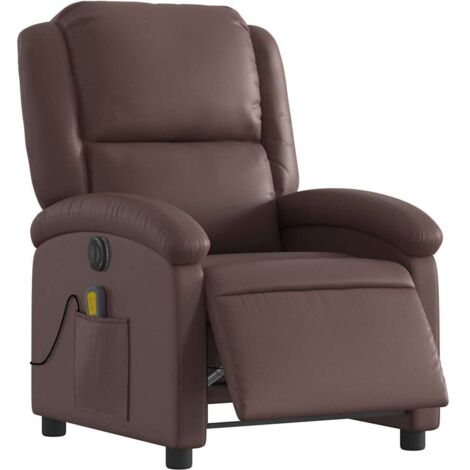 Sillón de masaje reclinable eléctrico cuero sintético marrón vidaXL
