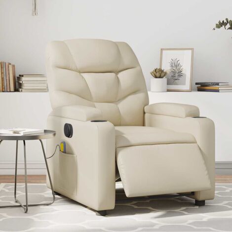 Sillón de masaje reclinable eléctrico cuero sintético crema vidaXL