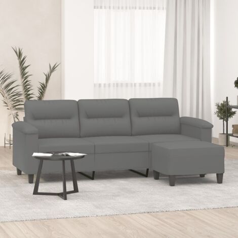 Sofá de 3 plazas y taburete tela microfibra gris oscuro 180 cm vidaXL