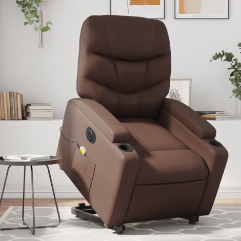 Sillón de masaje elevable eléctrico cuero sintético marrón vidaXL
