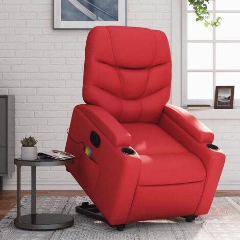 Sillón de majaje elevable eléctrico cuero artificial rojo vidaXL