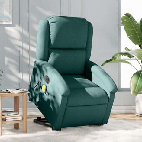 Sillón masaje eléctrico reclinable elevable tela verde oscuro vidaXL