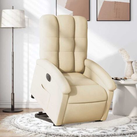 Sillón eléctrico reclinable elevable de tela color crema vidaXL