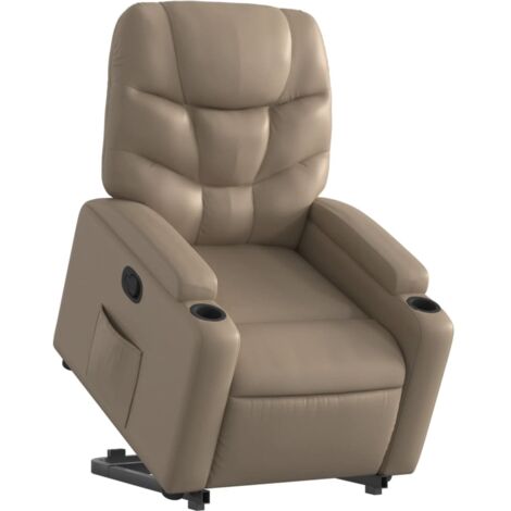 Sillón reclinable elevable cuero artificial color capuchino vidaXL