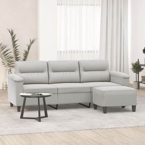 Sofá de 3 plazas y taburete tela microfibra gris claro 180 cm vidaXL