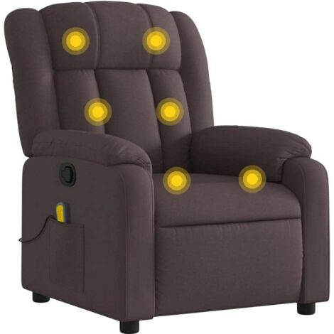Sillón de masaje reclinable de tela marrón oscuro vidaXL