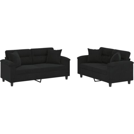 Juego de sofás con cojines 2 piezas tela microfibra negro vidaXL (1/5)