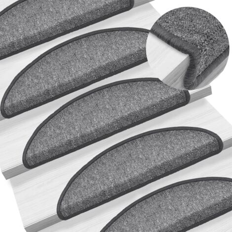 Felpudos para escaleras (15 unidades, 56 x 17 x 3 cm, gris oscuro, semicirculares) vidaXL