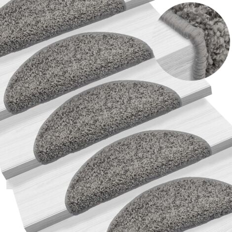 Felpudos para escaleras (15 unidades, 56 x 17 x 3 cm, gris, semicirculares) vidaXL