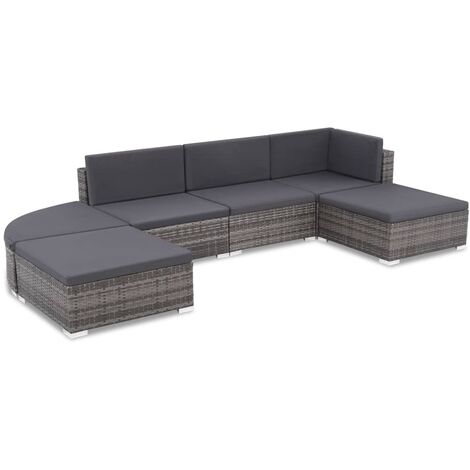 Conjunto de jardín de 6 piezas con cojines de ratán sintético gris vidaXL (1/5)
