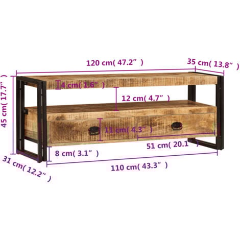 Mueble para TV madera maciza de mango 120x35x45 cm vidaXL