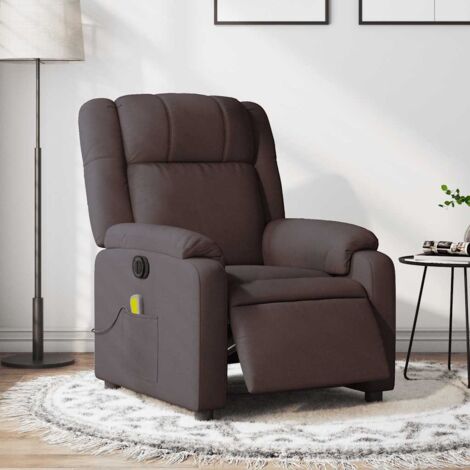 Sillón reclinable de masaje eléctrico tela marrón oscuro vidaXL