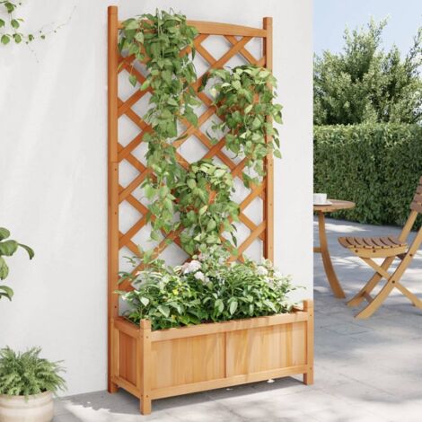 Jardinera con enrejado de madera maciza de abeto marrón vidaXL (1/5)