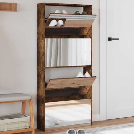 Mueble zapatero con espejo 4 niveles roble ahumado 63x17x134 cm vidaXL