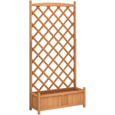 Jardinera con enrejado de madera maciza de abeto marrón vidaXL