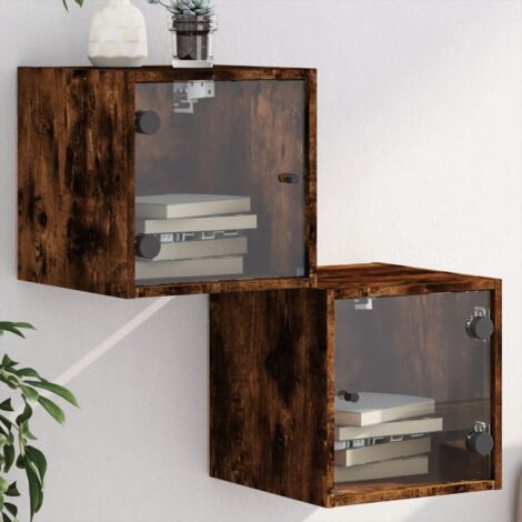 Mesitas noche puertas de vidrio 2 uds roble ahumado 35x37x35 cm vidaXL (1/5)