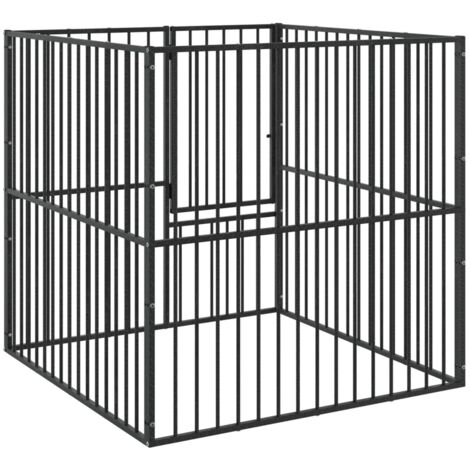 Corralito para perros con 4 paneles acero galvanizado negro vidaXL