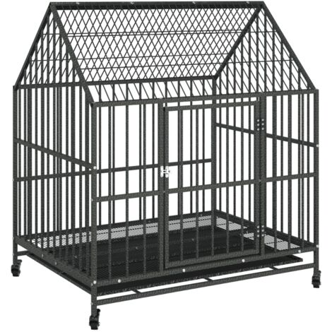 Jaula para perros con ruedas acero galvanizado negro vidaXL