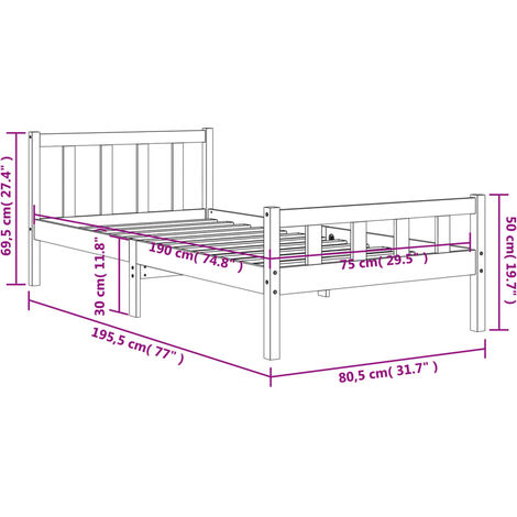 Estructura de cama sin colchón madera maciza marrón 75x190 cm vidaXL