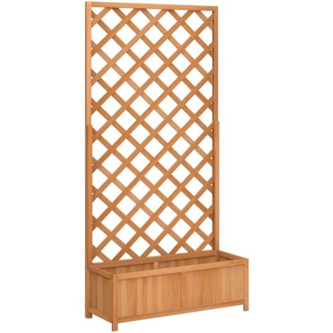 Jardinera con enrejado de madera maciza de abeto marrón vidaXL