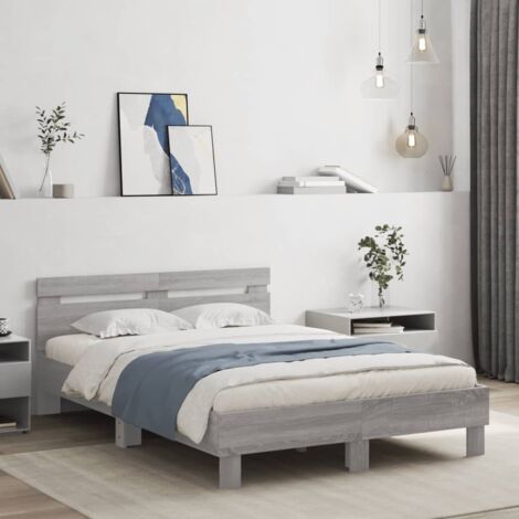 Estructura de cama cabecero y luces LED gris Sonoma 120x200 cm vidaXL (1/5)