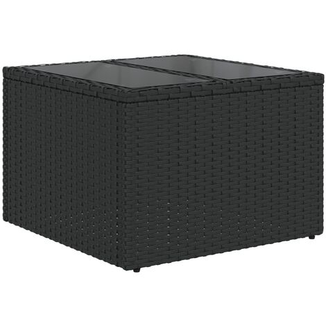 Mesa de jardín con tablero de cristal, ratán sintético, color negro, 55 x 55 x 37 cm vidaXL