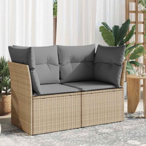 Sofá de jardín con cojines de 2 plazas ratán sintético beige vidaXL (1/5)