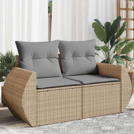 Sofá de jardín con cojines de 2 plazas ratán sintético beige vidaXL