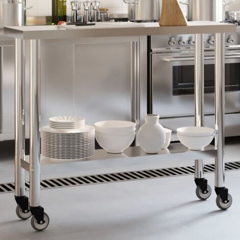 Mesa de trabajo de cocina con ruedas acero inox 110x30x85 cm vidaXL