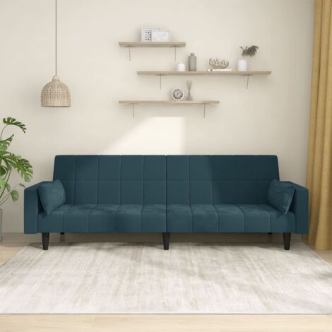 Sofá cama de 2 plazas con dos almohadas terciopelo azul vidaXL