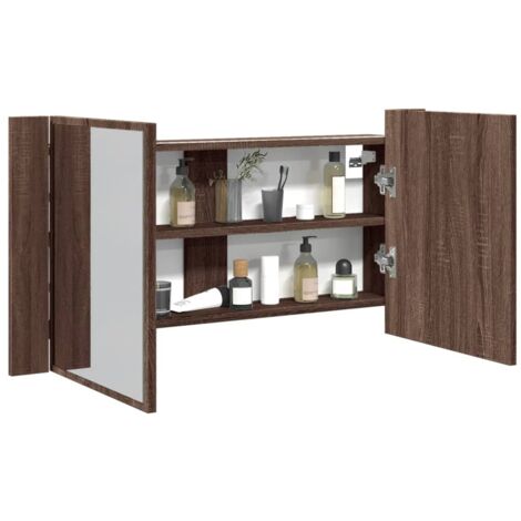 Armario espejo de baño LED acrílico marrón roble 90x12x45 cm vidaXL